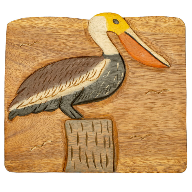 Pelican Design Hand Carved Acacia Hardwood Decorative Short Stool